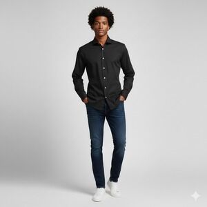 Isaac Mizrahi New York Mens Slim Fit Black Dress Shirt Size 15 32 33‎ Cotton